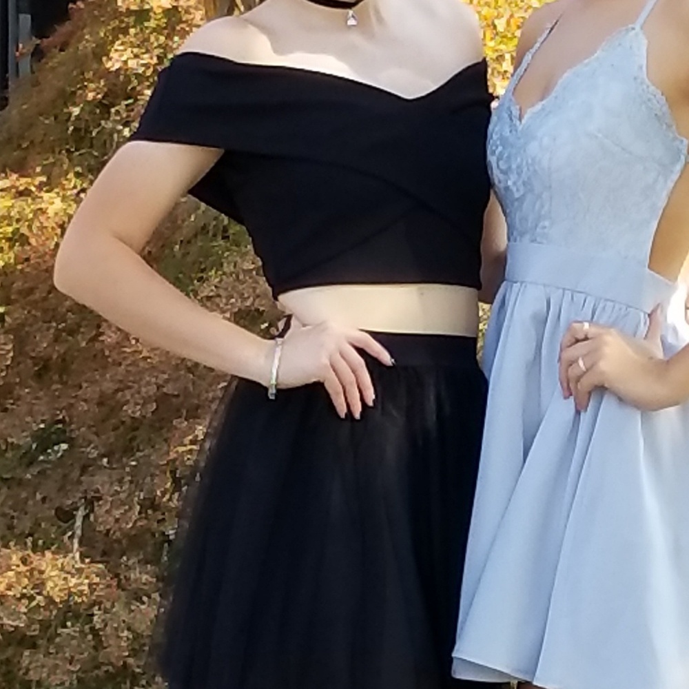 Black off the shoulder two piece formal